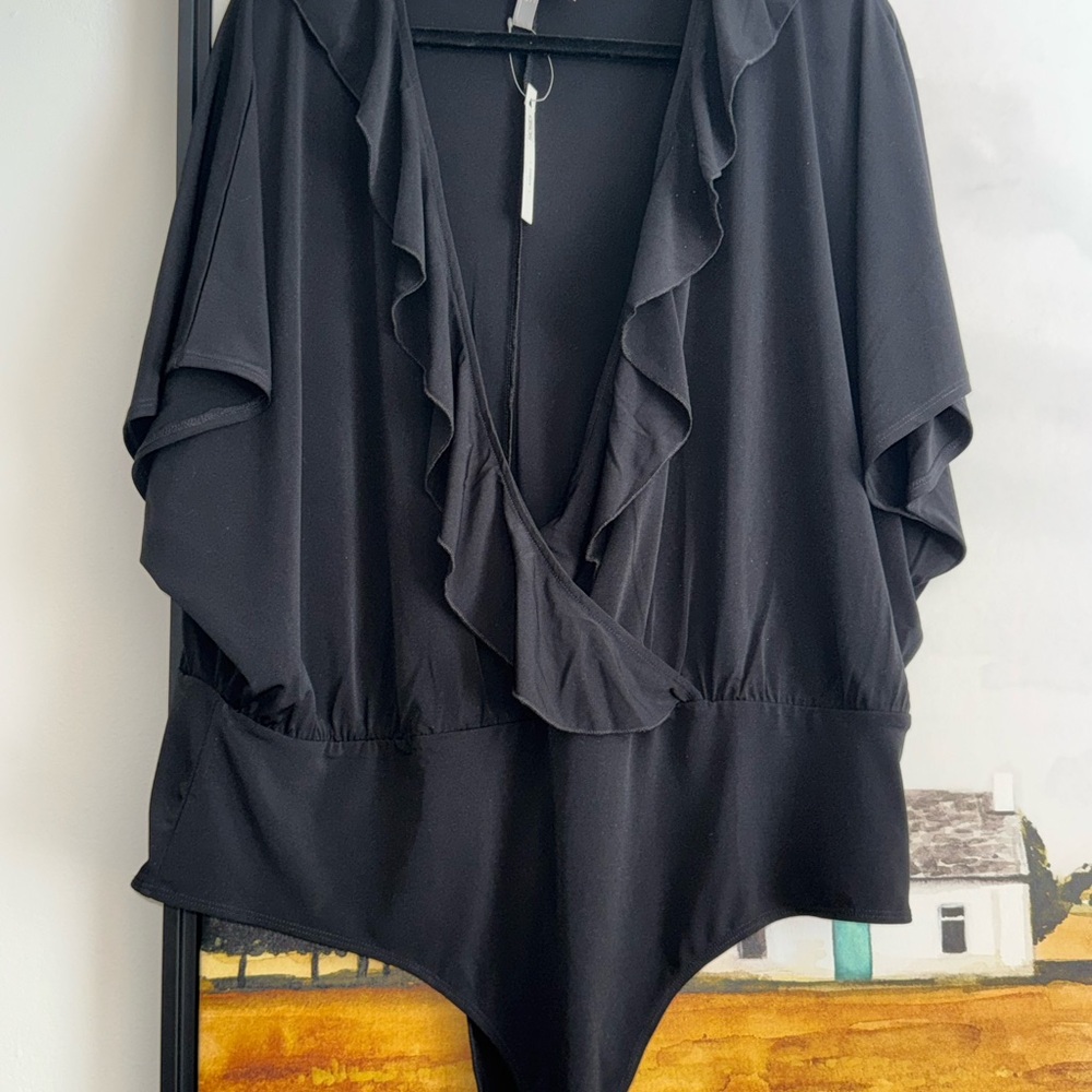 Black Ruffled Bodysuit